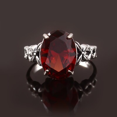 925 Sterling Silver Rose Cut Mozambique Garnet Gemstone Jewelry Ring Size (US)