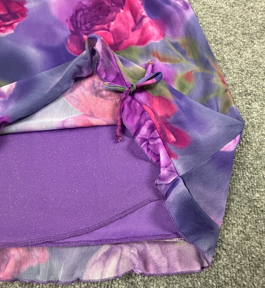 Falda Limited Too Niñas Talla 12 Floral Púrpura Y2K Hada Brillante Gasa Pull On Foto 3 de 4