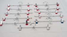 Vtg Lot of 11 Metal Skirt or Pant Hangers Red Blue and White, Pink Rubber Clips
