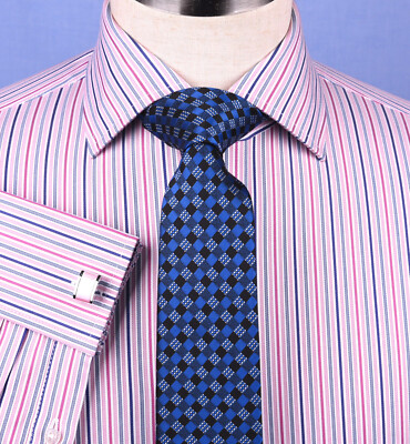 Pink Blue Soft Stripe Formal Business Dress Shirt Designer Stylish Fashion Style