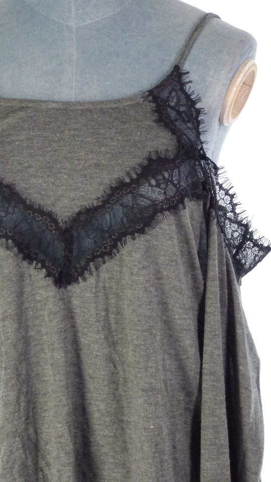 Y2K Cold Shoulder Blouse Cut Out Back Grey Oversized Boho Festival size XS - Image 4 of 4