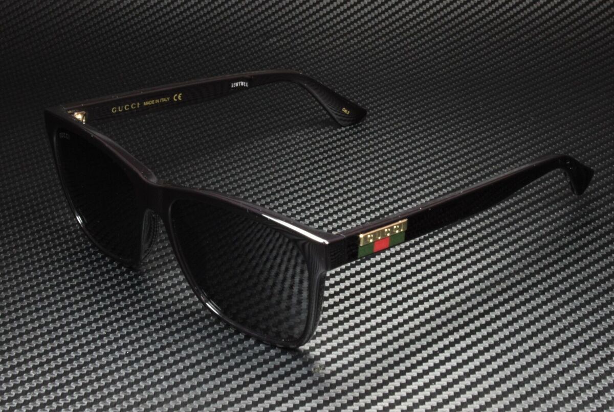 GUCCI GG0746S 001 Black Shiny Grey Square 57 mm Men's GUCCI GG0746S 001 Black Shiny Grey Square 57 mm Men's