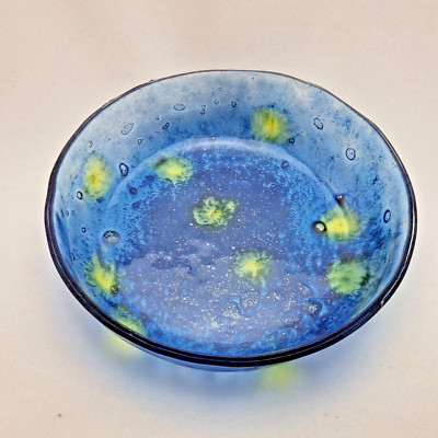 Schale Glas Vintage Prachen außergewöhnlich Blau Mundgeblasen Glasschale 19cm