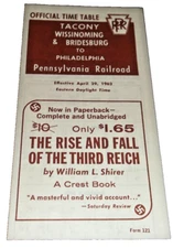 APRIL 1962 PRR TACONY OPA WISSINOMING PENNSYLVANIA FORM 121 OFFICIAL TIME TABLE