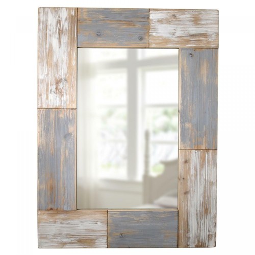 Shabby Chic Vanity Wall Mirror Grey Rustic Farmhouse Distressed Wood Plank Frame - Picture 6 of 12