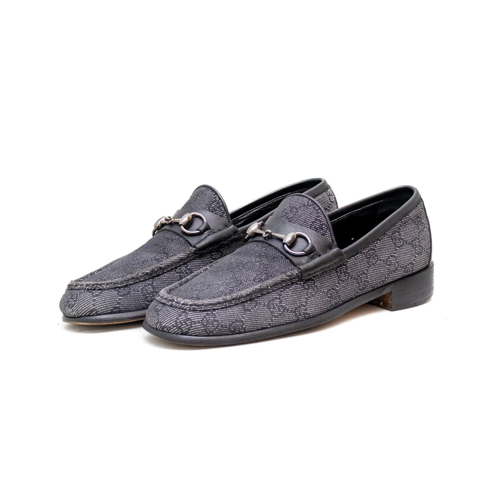 Mocassins vintage Gucci époque Tom Ford en toile monogramme noir/blanc Horsebit États Unis : 8,5D