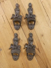 4 Mermaid Bottle Openers Cast Iron Wall Mount Gift Rustic Nautical Decor Resell