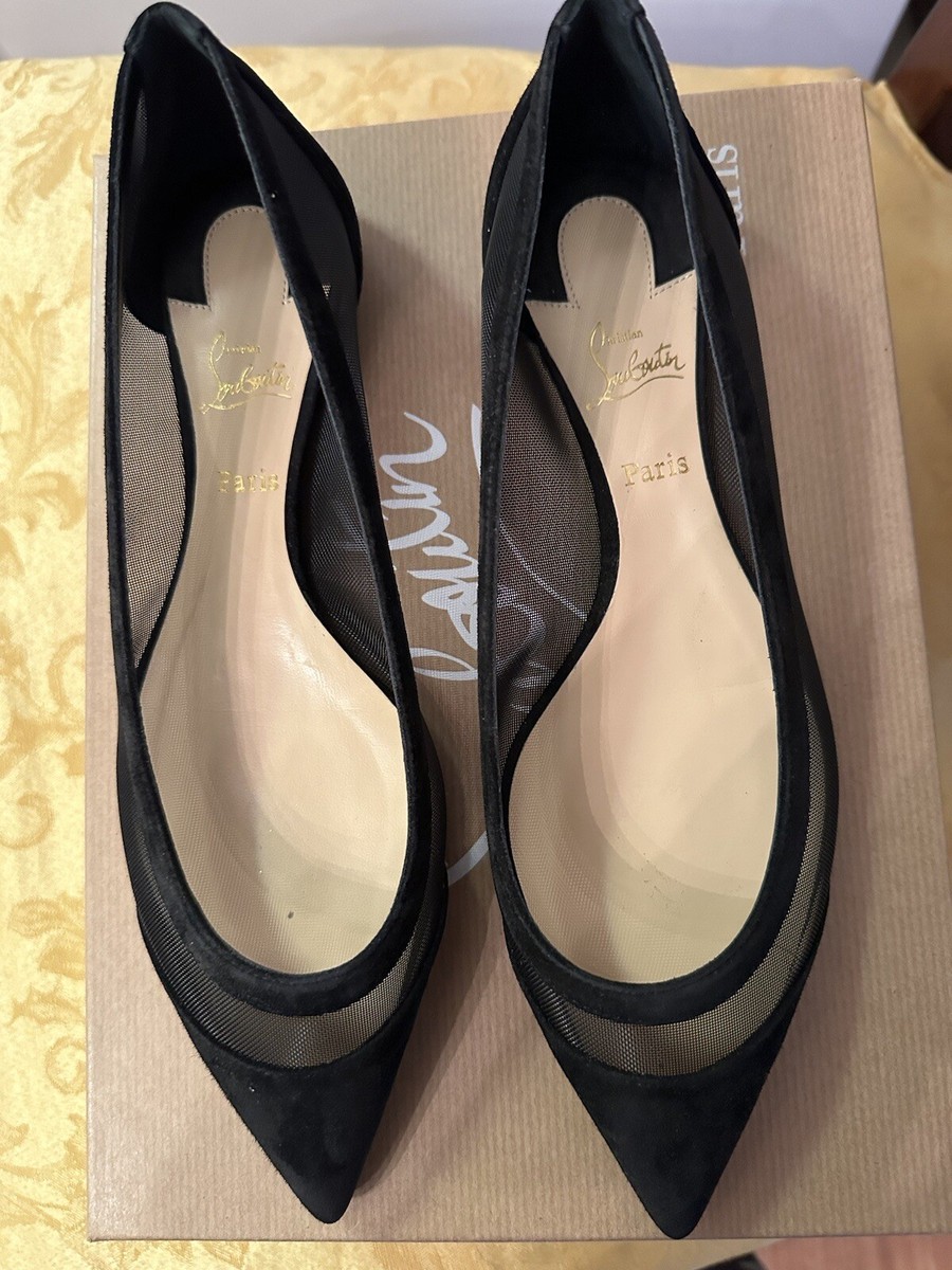 New Christian Louboutin Galativi Black Suede Mesh Pointed New Christian Louboutin Galativi Black Suede Mesh Pointed