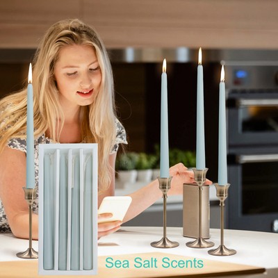 10'' Scented Taper Candles Set of 4 Blue Sea Salt Decorative Party Centerpiece