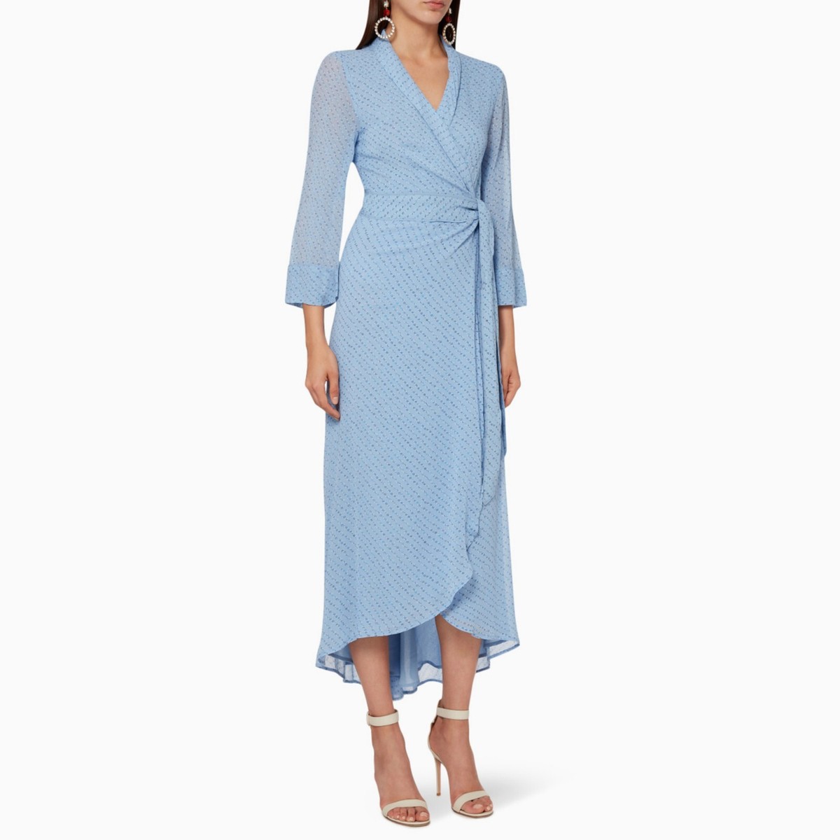 GANNI PASTEL BLUE FLORAL PRINT HIGH LOW MIDI MAXI WRAP DRESS UK 32 RRP  £210