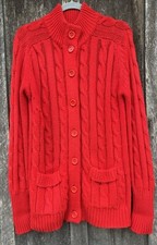 Vintage 70s Sears Women  s S Red Acrylic Cable Knit Chunky Cardigan Sweater IU