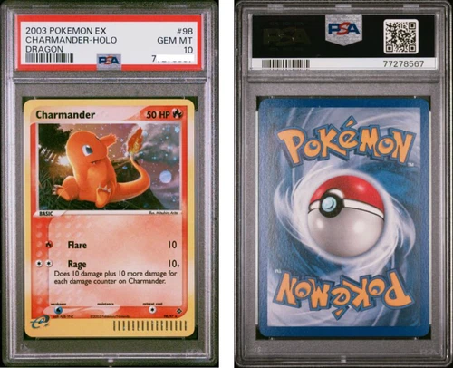 (COSMO SWIRL ON TAIL) 2003 POKEMON EX DRAGON #98 CHARMANDER-HOLO DRAGON PSA 10