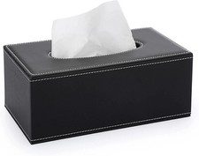 Black Rectangle Leather Tissue Box Cover with Magnetic Bottom for Home or Office