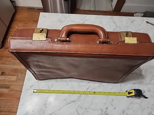 true vtg Brown Genuine Leather Attache Case Briefcase with multi compartments - Picture 2 of 15