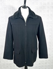 Bonmarché Black Wool Blend Coat Faux Fur Collar Zip Front Jacket