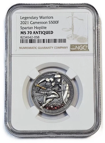 2021 Cameroon Spartan Hoplite Legendary Warriors 1/2 oz Silver Coin MS70 NGC