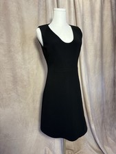 NWT $455 Theory 2 Black Double Crepe Scoop Flounce Dress LBD Little Black Dress