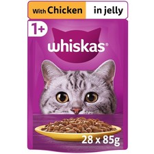 Image of 28 x 85g Whiskas 1+ Adult Wet Cat Food Pouches Chicken in Jelly