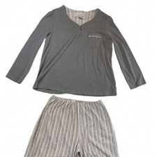 Karen Neuburger Encore Gray Floral Striped Pajama Set Women  s Medium