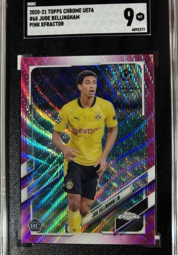 2020-21 Topps Chrome UCL UEFA Jude Bellingham Pink X-Fractor RC #68 SGC 9