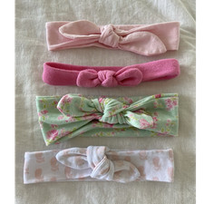 Lot of 4 Baby Bow Headbands Stretch Knit Fabric Floral Multicolor One Size