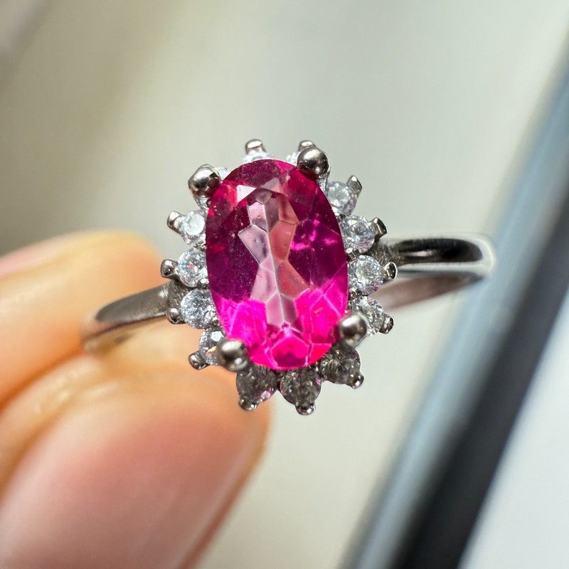 925 Sterling Silver Ring Pink 6x4mm Natural Ruby Gemstone Zircon Flower Jewelry