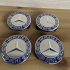 🔥4PC Wheel Center Hub Caps Wreath Blue Fit For Mercedes Benz Class A C E SL AMG