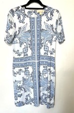 Michael Kors Blue White Scarf Print Sheath Dress Medium Polyester/Elastane Blend