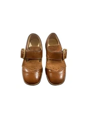 Vintage Mary Jane Stride Rite Shoes Girls Brown Leather Suede Buckle Strap