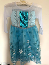 Girls Blue Frozen Princess Dress Costume, Sequin Bodice, Sheer Sleeves age 4