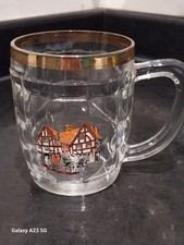 Vintage Half Pint Dimpled Beer Mug With Gold Rim