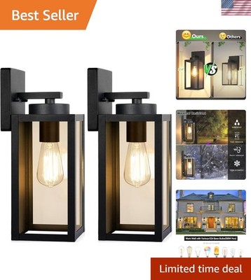 2-Pack Modern Matte Black Waterproof Outdoor Wall Lanterns for Elegant Spaces
