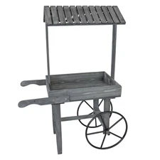 Rustic, Vintage Flower Cart Display Stand with Wheels - Gray by Sunnydaze