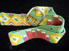 Jenny Krauss Wool Belt Women S / M Hand Made Green Colorful Floral Peruvian Peru