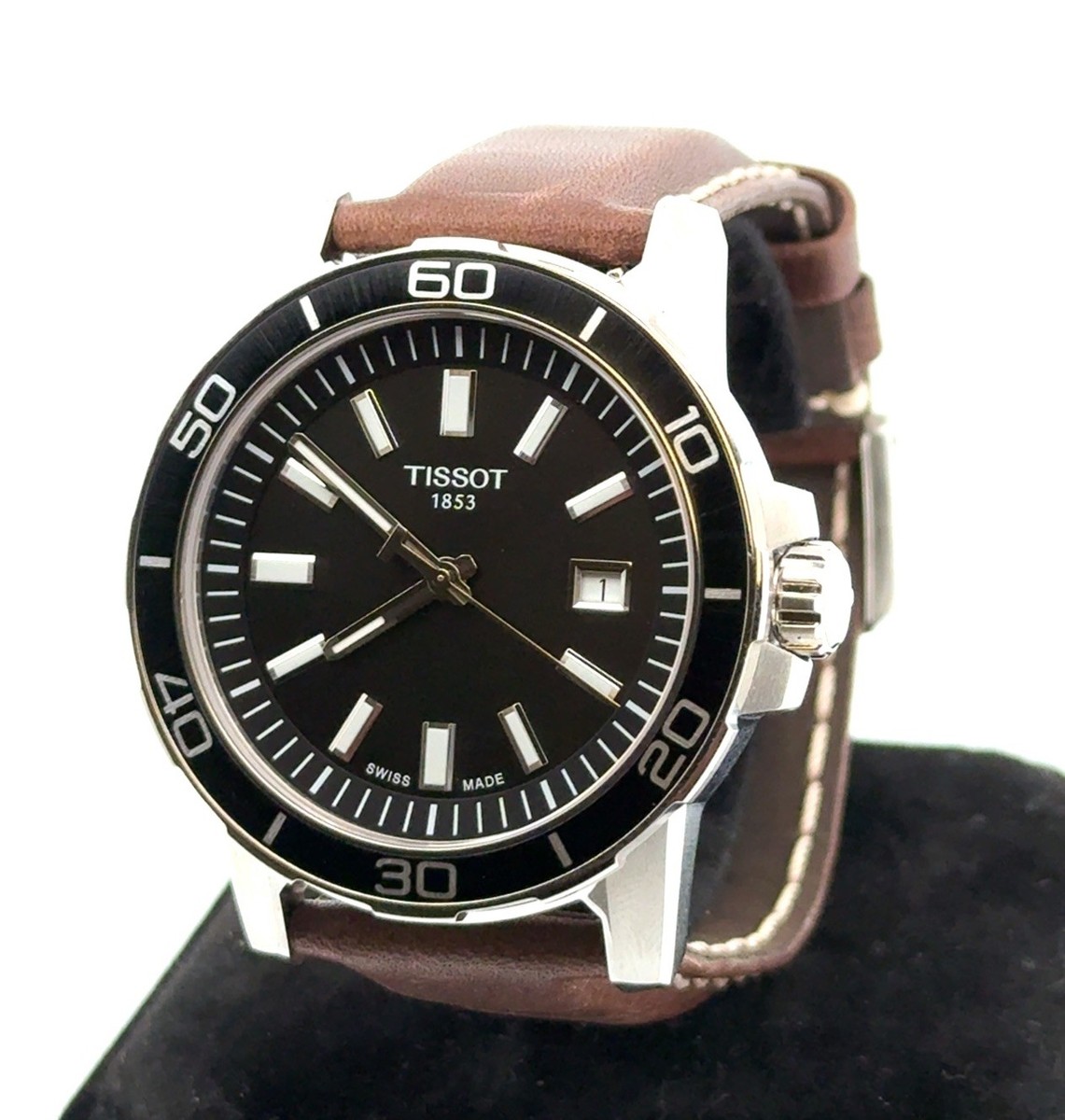 44mm Tissot Supersport Gent T125610A Black Dial Leather Strap
