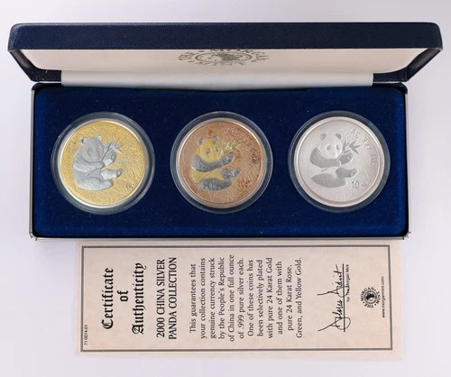 2000 Chinese Silver Panda Collection 1 oz .999 Fine 3 Coins Morgan Mint (B3161)