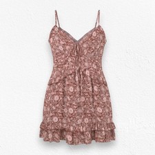 Forever 21 Burnt Orange Pink Floral Boho Ruffle Hem Mini Dress Size Medium