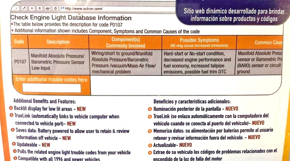 Индикатор срочности проверки двигателя Actron PocketScan Plus CP9410 для OBDll - Изображение 3 из 4
