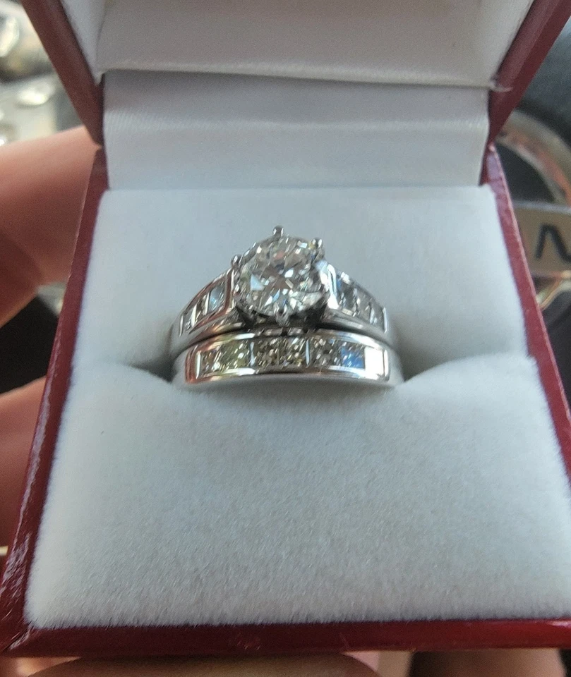 RARO conjunto de anel de diamante incolor corte europeu 1,65 CT 14k banhado a platina S1-2  - Imagem 4 de 4