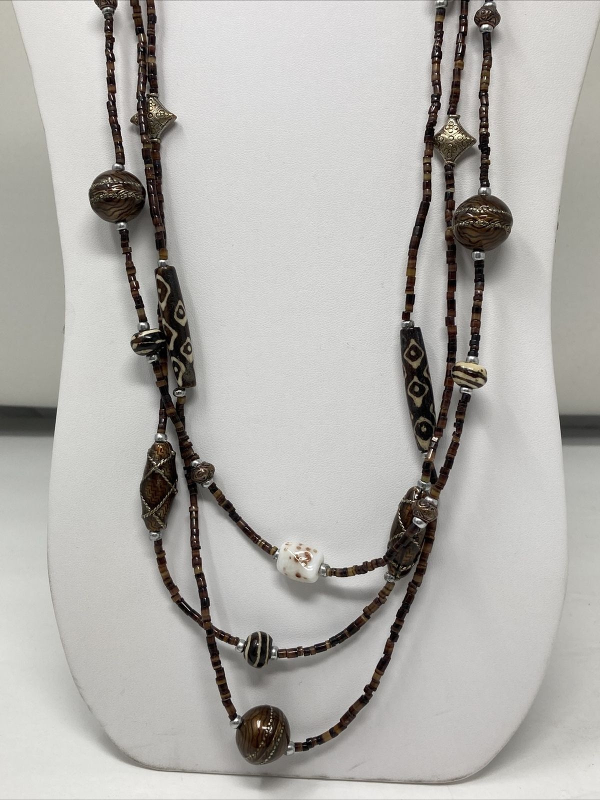 CHICO'S Necklace Statement Brown Multi Strand Sou… - image 1