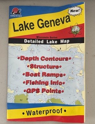 Detailed Lake Geneva Wisconsin WI Map Fishing Hot Spots Boat Ramps Waterproof