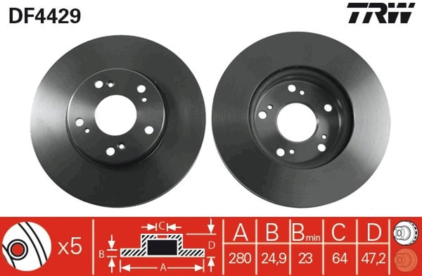 2X Bremsscheibe TRW DF4429 FüR Honda CL CN Accord CM 7 Tourer CL7 CM1-image