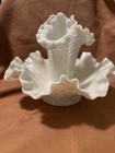 VTG Fenton Glass White Hobnail Milk Glass Small Epergne 4-piece Vase