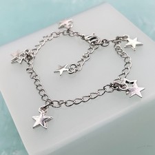 Hollow & Solid Stacked Star Charm Bracelet (Silver) New Handmade Original Design
