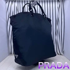 PRADA Black Leather Tote Bag A4 Storage Excellent Condition Authentic