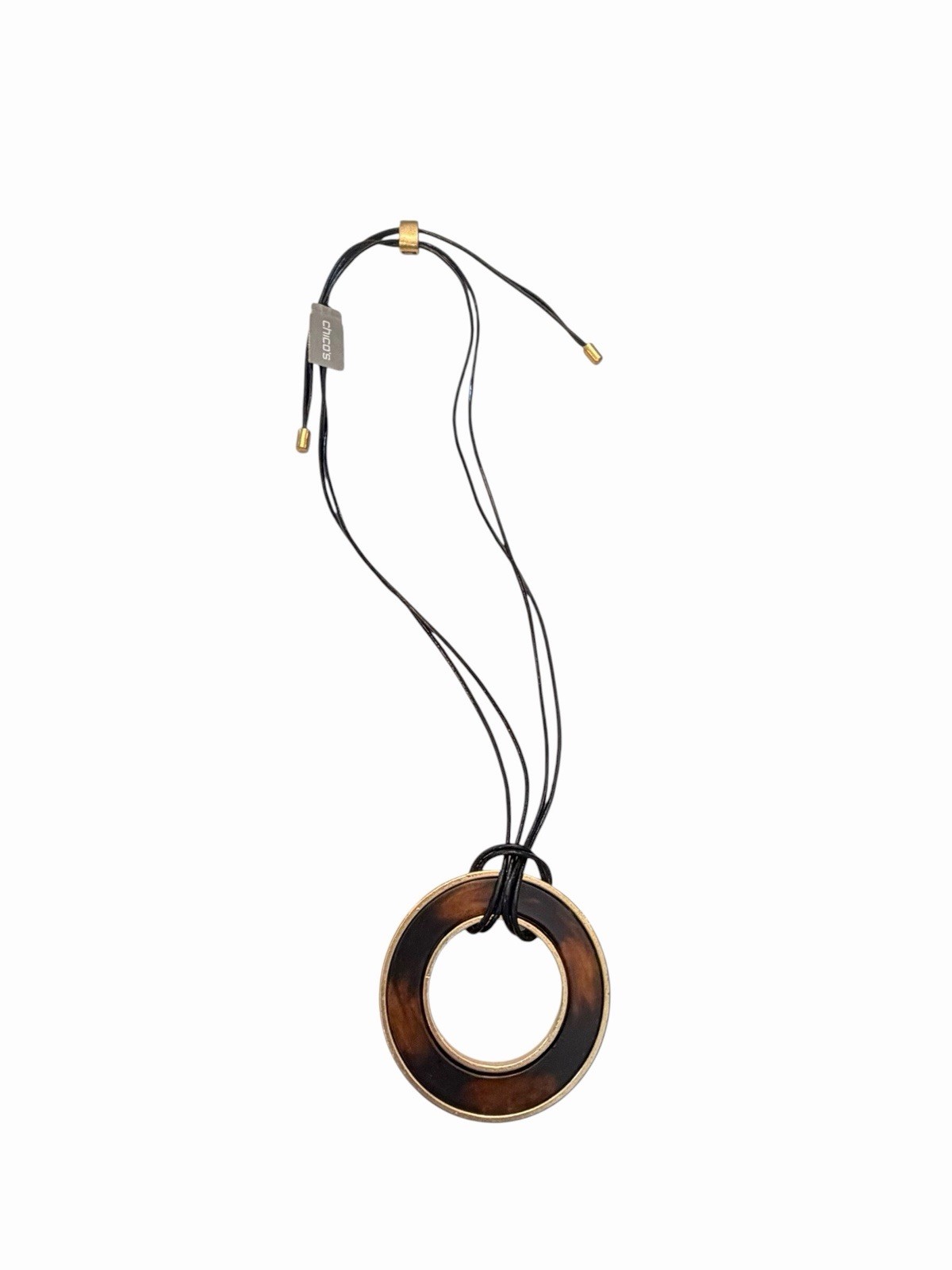 Chico's Necklace Womens Gold Tone Tortoise Shell Resin Pendant Cord 30 Inch NEW