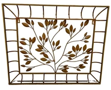 Vtg 1990s Bronze Metal Wall Art Decor Rectangle 27x22” Family Tree Branch Leaves