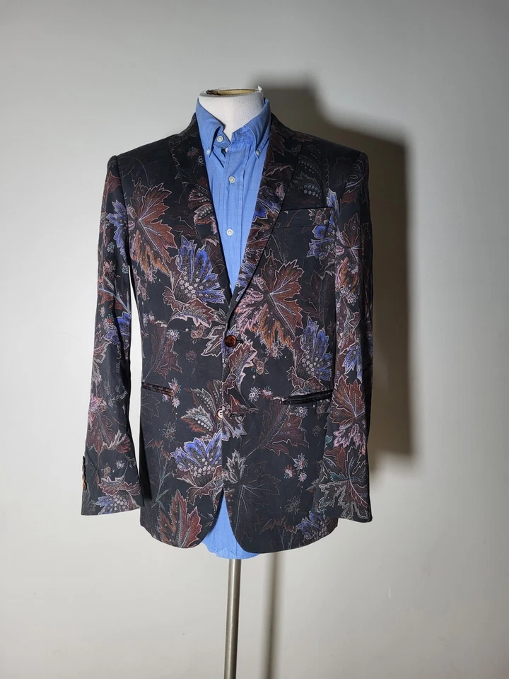 Abrigo Blazer Chaqueta 38L Tallia Paisley Floral Negro Marrón Naranja Púrpura Deportivo Foto 2 de 4