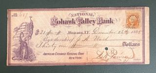 1865 Mohawk Valley Bank NY with Revenue Stamp with Beautiful Vignette Art