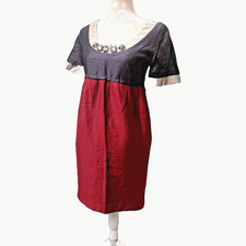 Vera Wang Linen & Silk Cocktail Dress Colour Block Jewels UK8